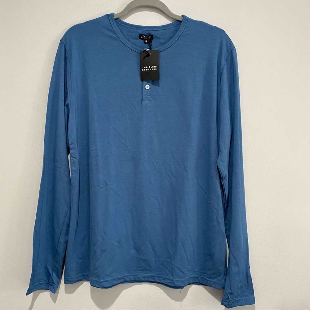 NEW Two Blind Brothers Long Sleeve 3 Button Henley Size Medium Blue